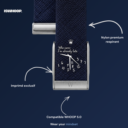 Bracelet pour WHOOP 5.0 "Who Cares I'm Late" Blue Denim